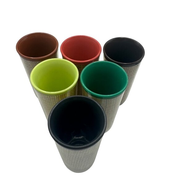 Vintage MCM TIKI Raffiaware insulated 6 Tumblers Raffia Weave Insulated 6" 10 oz - Picture 2 of 6